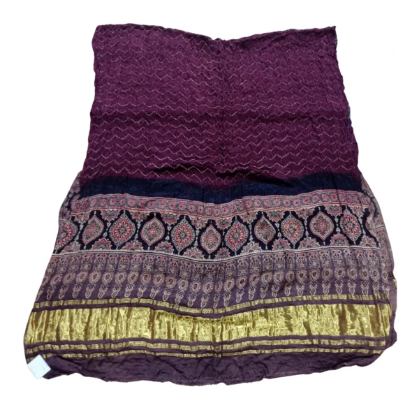 Purple colour Ajrakh bandhani gajji silk dupatta