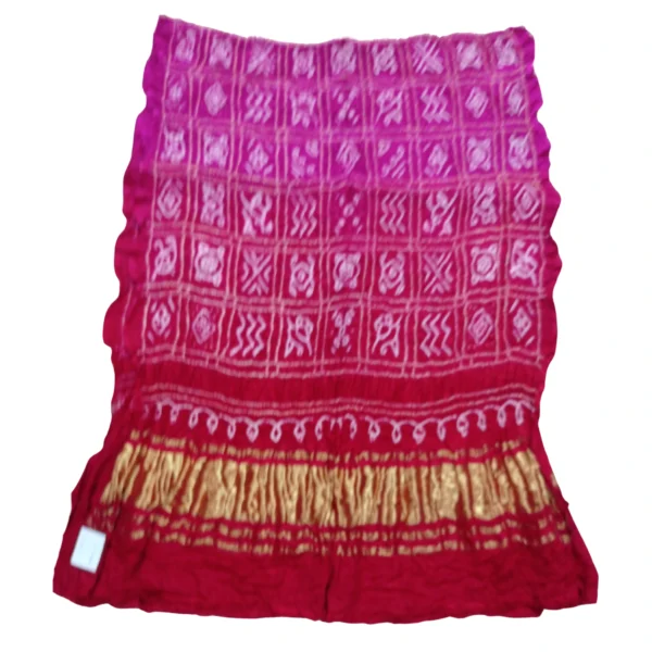 Red and pink colour bandhani gajji silk dupatta