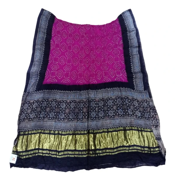 Pink and black colour Ajrakh bandhani gajji silk dupatta
