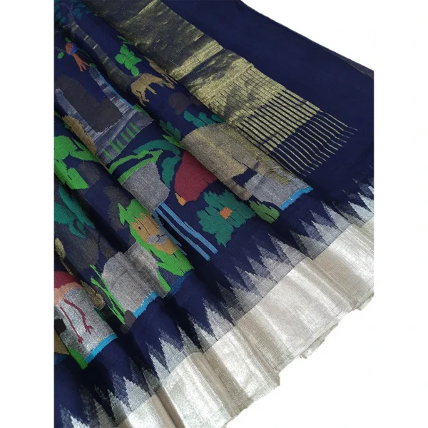 Blue colour Khadhi cotton jamdhani saree with beautiful all over floral design