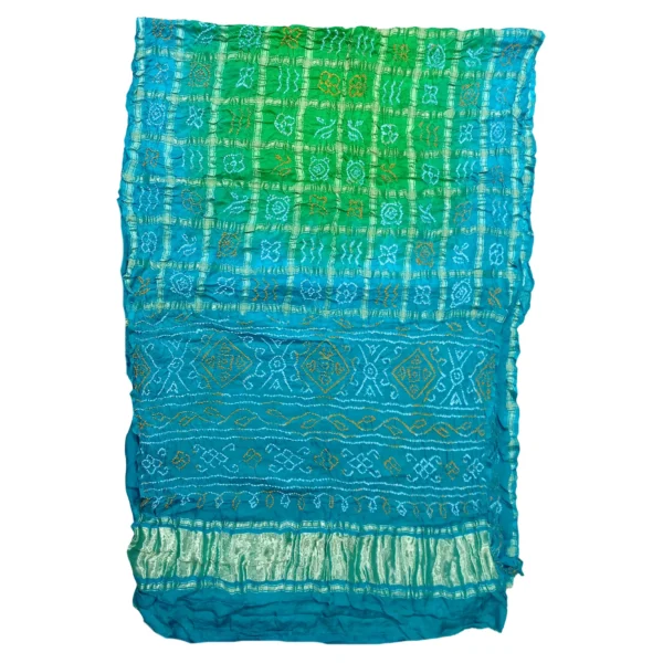 Blue and green colour Garchola bandhini saree - Image 3