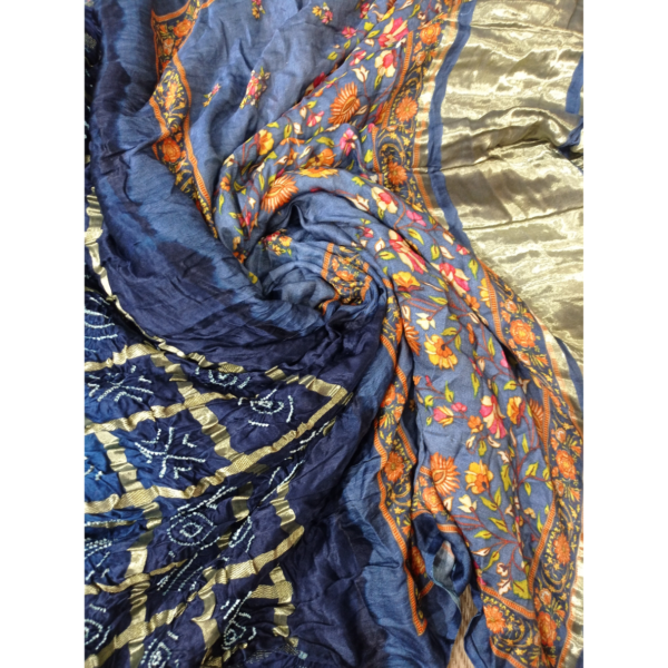 Blue colour bandhani garchola Pichwai saree