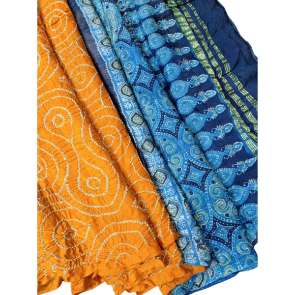 Yellow colour Ajrakh bandhani saree