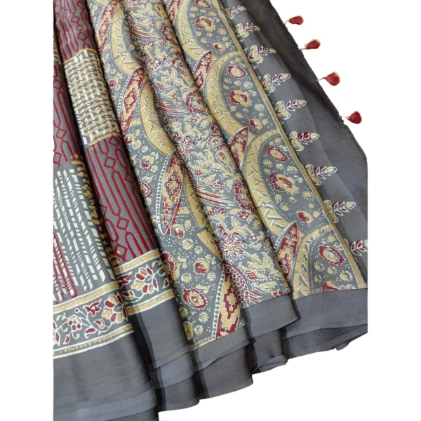 Multi colour ak Ajrakh modal silk saree