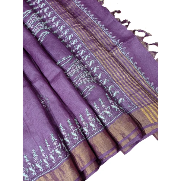 Purple colour Chikankari saree with beautiful floral embroidered