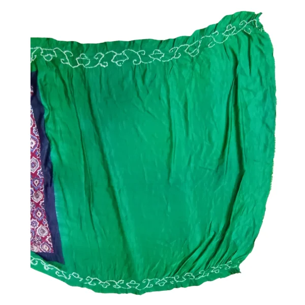 Maroon and green colour Ajrakh bandhani saree - Image 5
