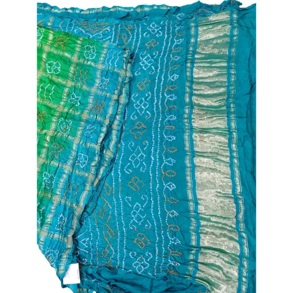 Blue and green colour Garchola bandhini saree - Image 2