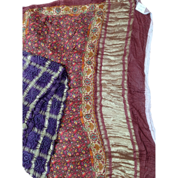 Purple and brown colour Bandhini garchola Pichwai saree - Image 2