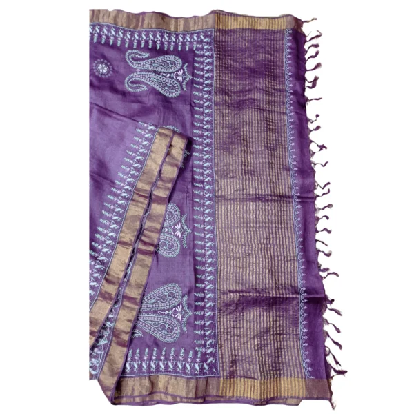 Purple colour Chikankari saree with beautiful floral embroidered - Image 2