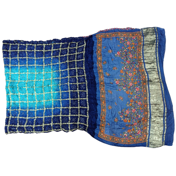 Blue colour bandhani garchola Pichwai saree - Image 3