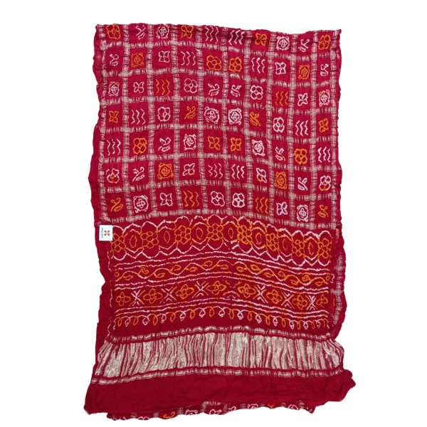 Red colour Garchola bandhani saree - Image 4