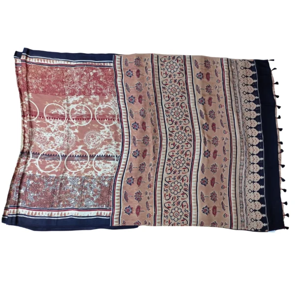 Beige colour Ajrakh modal silk saree - Image 3