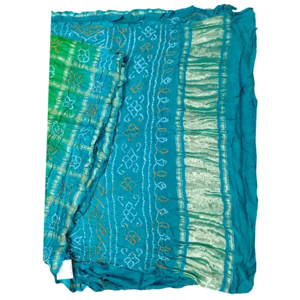 Blue and green colour Garchola bandhini saree - Image 4