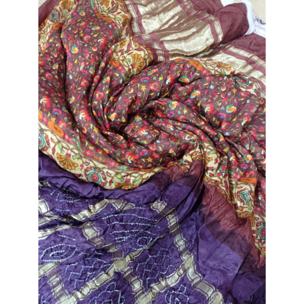 Purple and brown colour Bandhini garchola Pichwai saree
