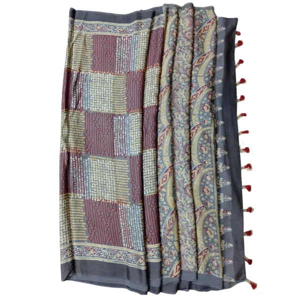 Multi colour ak Ajrakh modal silk saree - Image 4