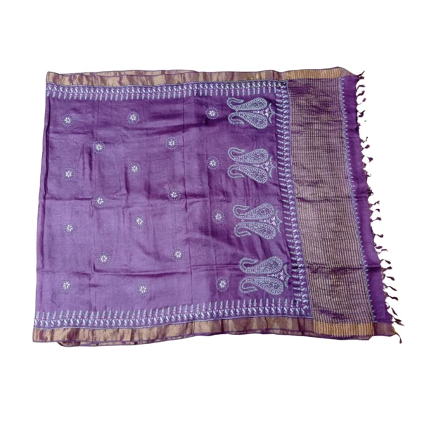 Purple colour Chikankari saree with beautiful floral embroidered - Image 3