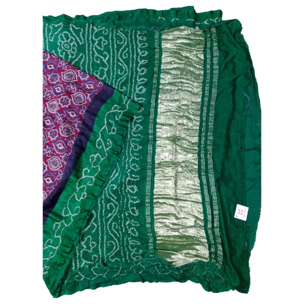 Maroon and green colour Ajrakh bandhani saree - Image 2