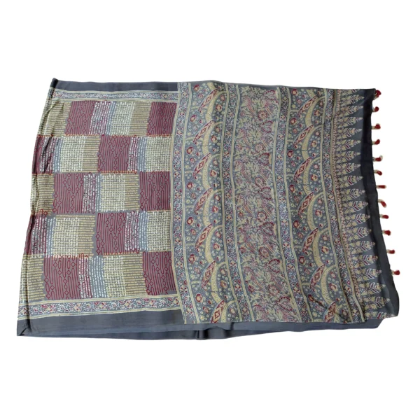 Multi colour ak Ajrakh modal silk saree - Image 3