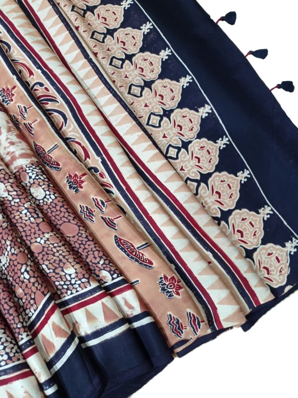Beige colour Ajrakh modal silk saree