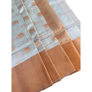 Blue colour chanderi saree with beautiful elephant motifs
