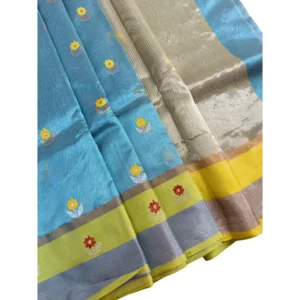 Blue colour chanderi saree with beautiful floral design