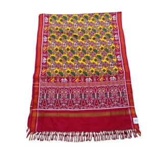 Yellow colour double ikkat Patan patola dupatta with beautiful parrot and elephant Motifs