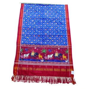 Blue colour double ikkat Patan patola dupatta with beautiful Animal design