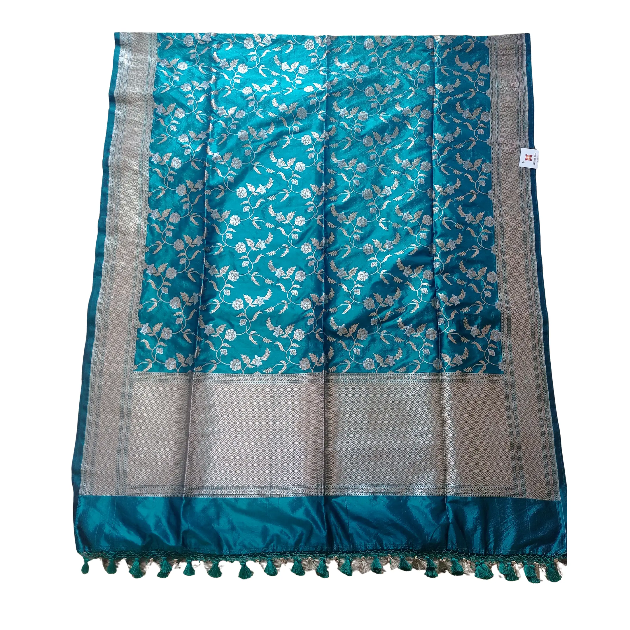 Green colour banarasi dupatta with floral design
